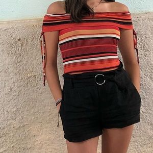 Orange striped off the shoulder top